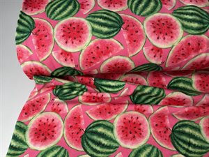 Bomuldsjersey - saftige vandmeloner på pink bund, rest på 1 m